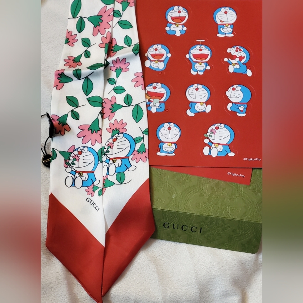 Doraemon Silk Skinny Twilly, Scarf And Sticker Set With Gift Envelope, Fashion